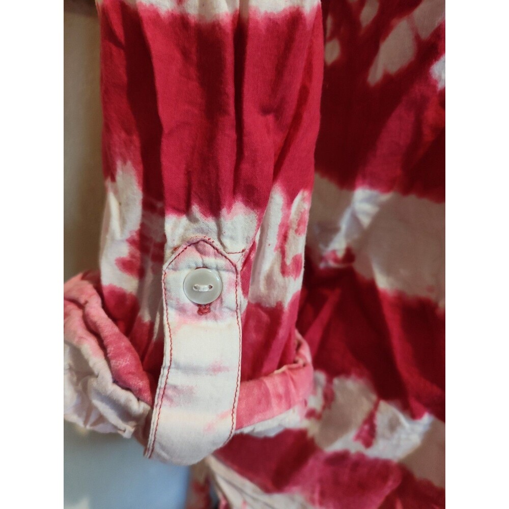 Artsy 100% Cotton Tie-Dye Pink Long Button Down Shirt Jacket w/ Pockets Sz M - Picture 2 of 6